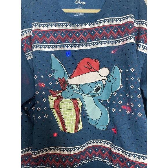 Disney Stitch Ugly Christmas Sweatshirt Womens 3XL Blue Light Up Holiday - Picture 5 of 8
